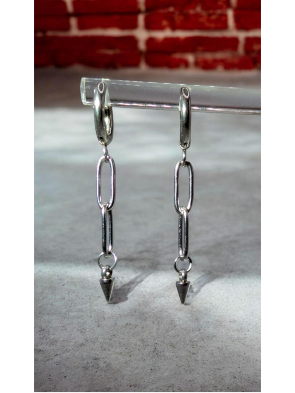 Stainless Steel Paperclip Chain Huggie Earrings with Spike Charm